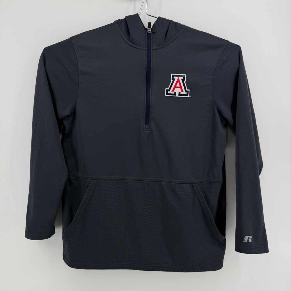 Russell Hoodie Mens M Gray Solid Polyester Arizona Wildcats Quarter Zip